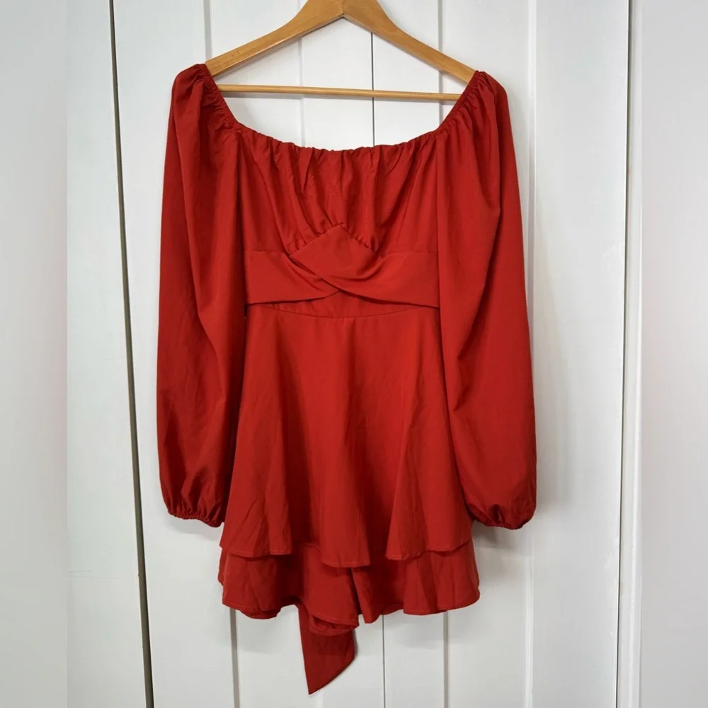 Rustic Orange Romper, Bubble Sleeves, S - Picture 3 of 6